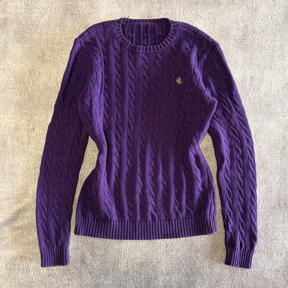 Ralph Lauren Chunky Knit Purple Crewneck Sweater - Picture 1 of 5